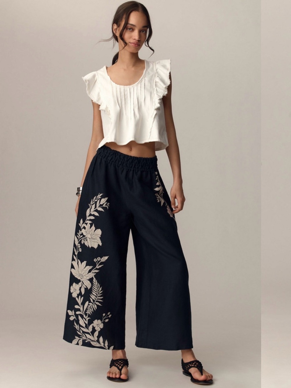 Anthropologie somerset black linen  floral print pant